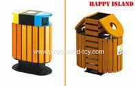 Solide Wooden Trash Cans ,  Park Trash Cans For Public Place With Steel Frame for sale