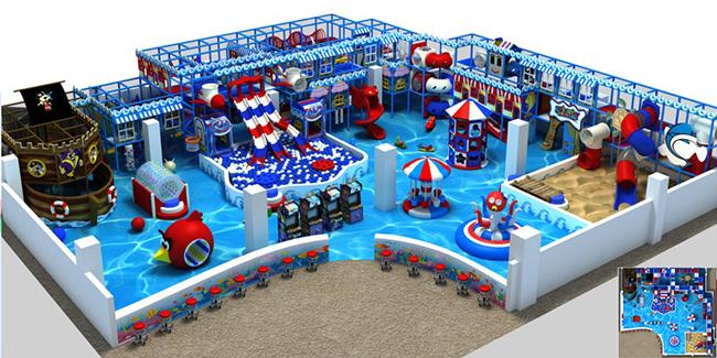 New design Indoor Playground Equipment For Sale With Big Ball Pool And Three Big Plastic Slide In line