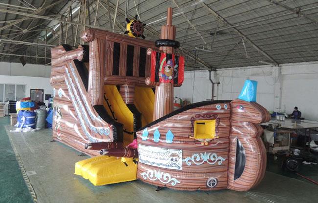 Brown Pirate Ship Bounce House ,  Inflatable Bouncy Pirate Ship Children Ship Inflatable Castle