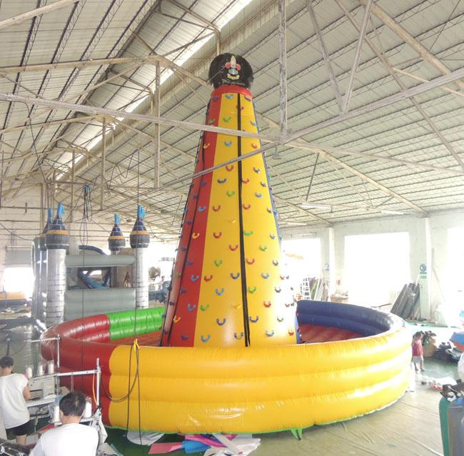 Durable PVC Inflatable Climbing Wall , Inflatable Pool With Slide Yellow Tall