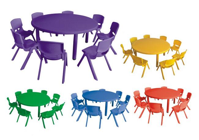 Colorful Round Kindergarten Plastic Kids Table Furniture For Kindergarten Classroom With Rubber Root For Learning